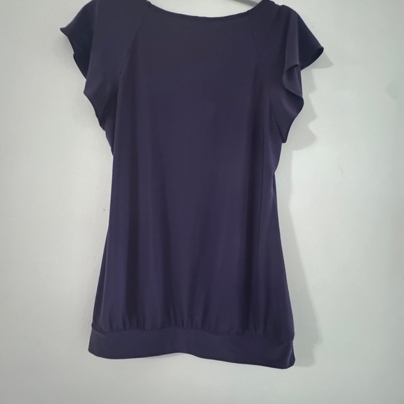 The Limited Dark Purple Women's Blouse With Sheer Mesh Neckline - Picture 4 of 6